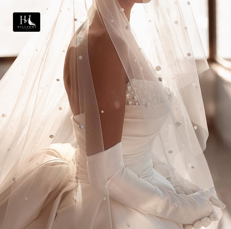Strapless Ball Gown Wedding Dress with Pearl Embellishments