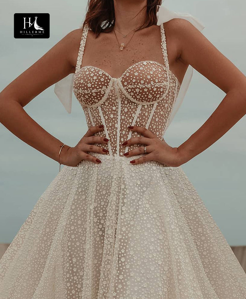 Spaghetti Straps A-line Bohemian Wedding Dress in Tea Length