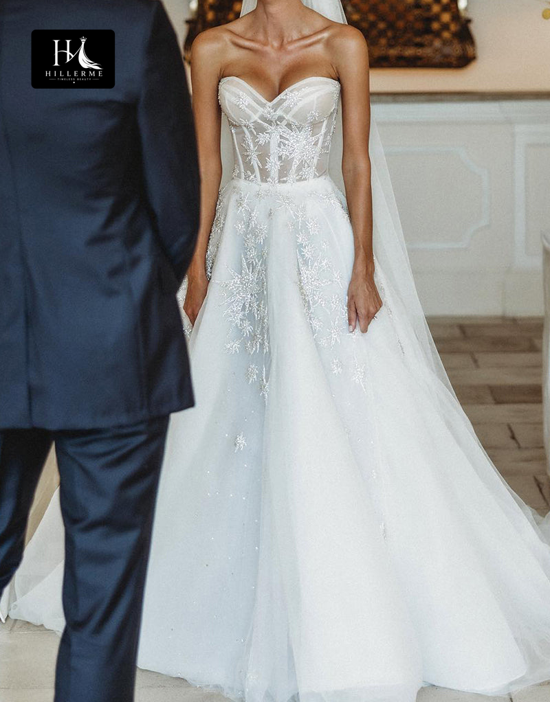 30500 - Rustic A-Line Sweetheart Bridal Gown with Applique Details