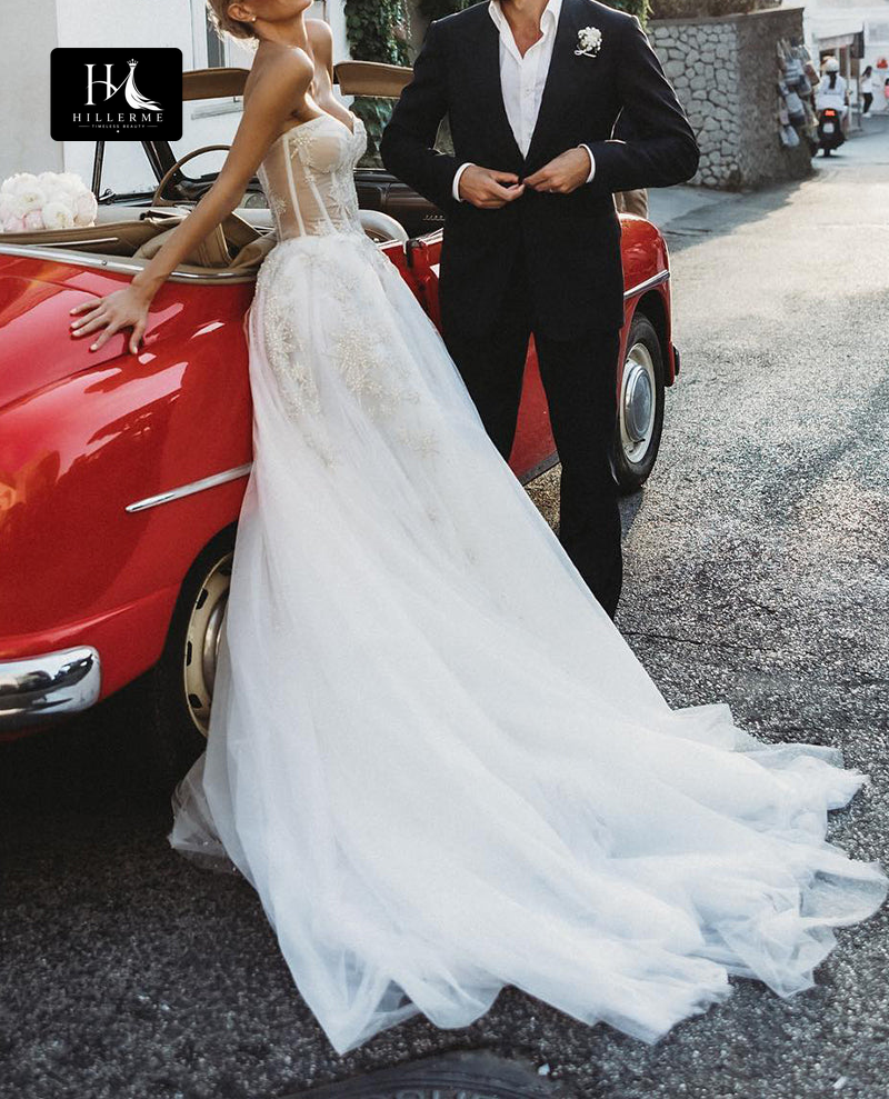 30500 - Rustic A-Line Sweetheart Bridal Gown with Applique Details