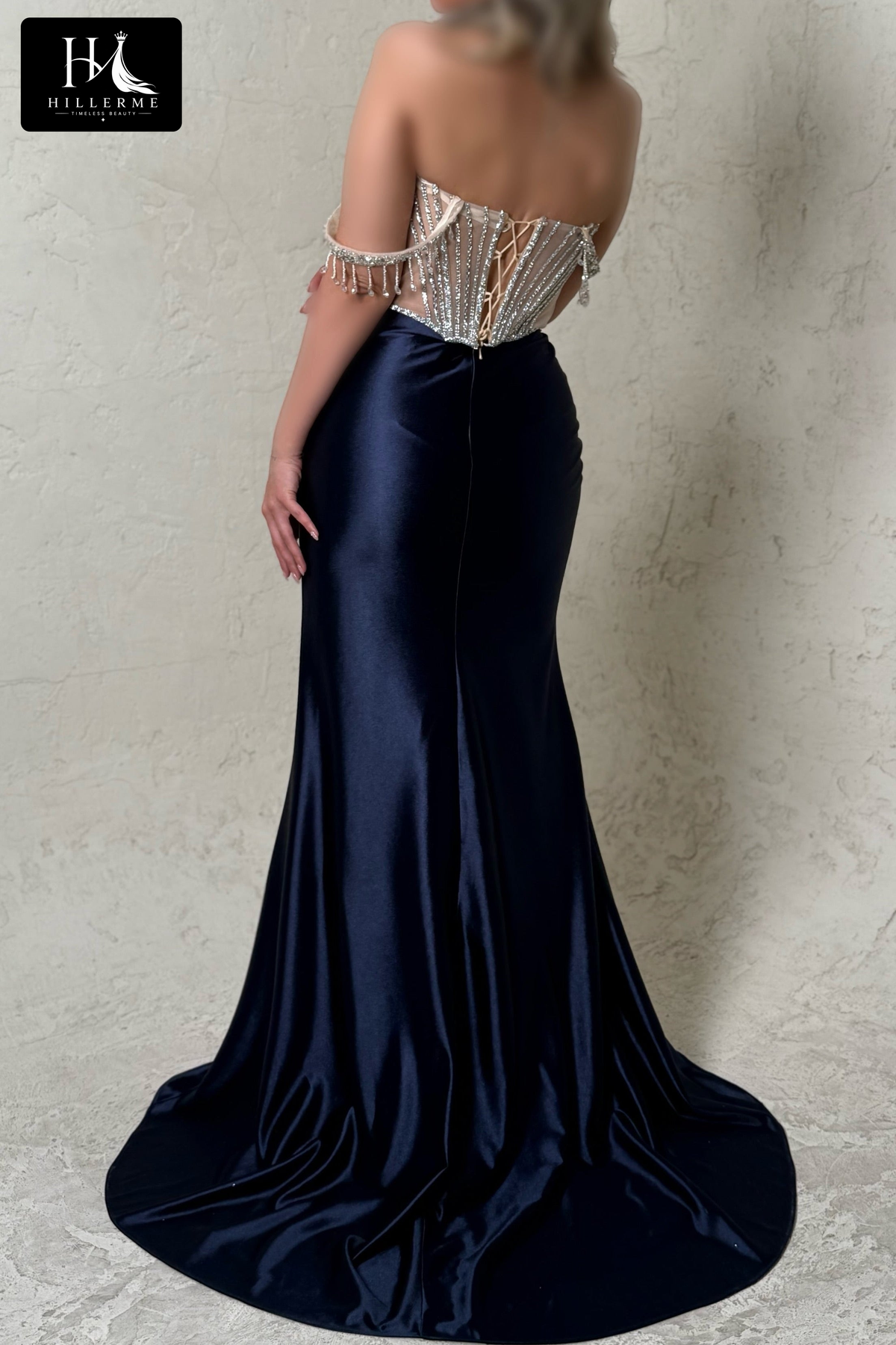 Crystal-Embellished Corset Mermaid Evening Gown with High Slit