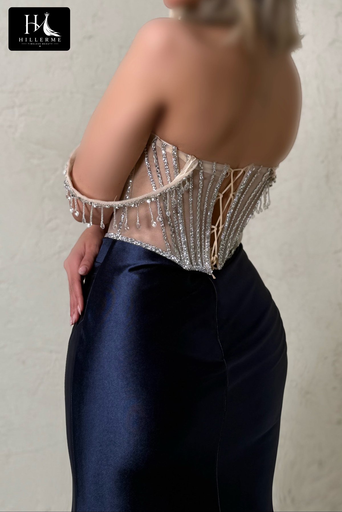 Crystal-Embellished Corset Mermaid Evening Gown with High Slit