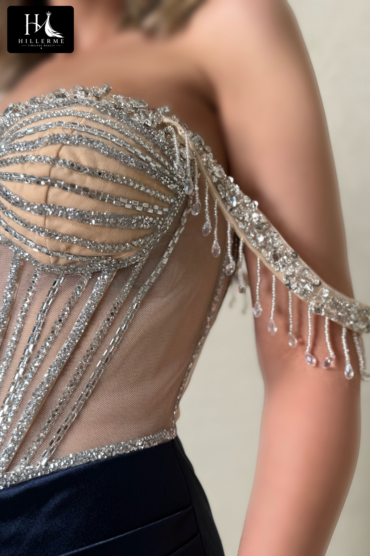 Crystal-Embellished Corset Mermaid Evening Gown with High Slit