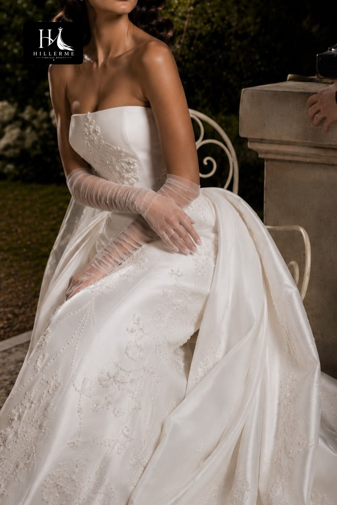 Strapless Mermaid Wedding Dress with Detachable Overskirt and Cathedral Train